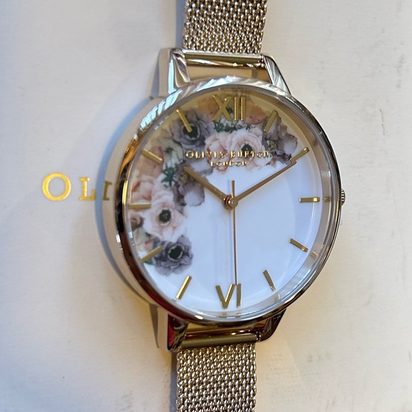 Olivia Burton WaterColor Florals Watch With 34mm White Floral Face & MeshBracele - Picture 2 of 8